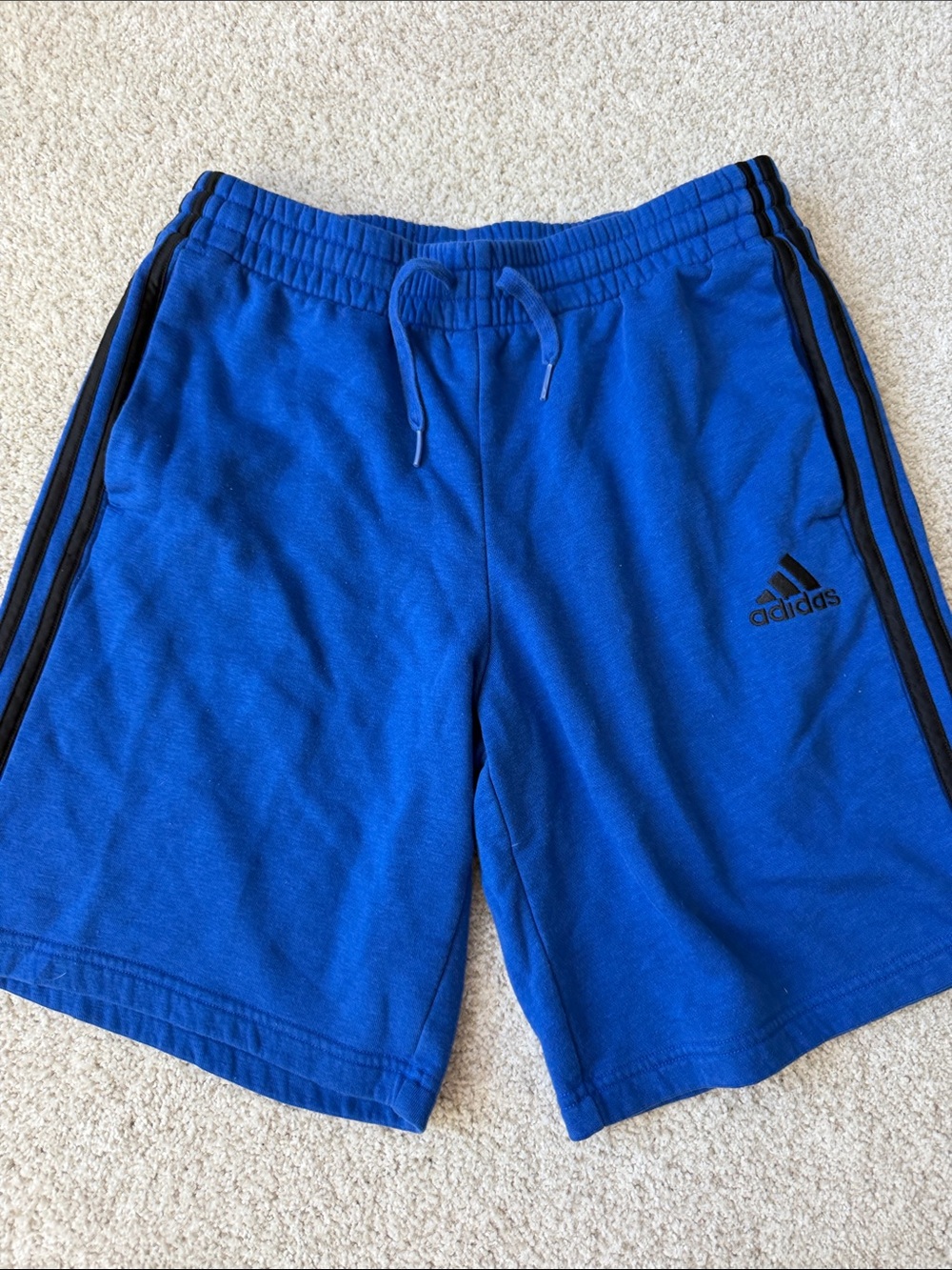 adidas Men’s Royal Blue Athletic Shorts with Black Stripes (med)